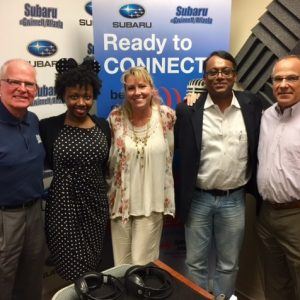 OPEN FOR BUSINESS: Joe Moss with Embassy National Bank, Dawn Poplawski with PCC Innovative Solutions, Neel Majumdar with Protiva Consulting, Courtney Spencer with the Gwinnett Chamber of Commerce