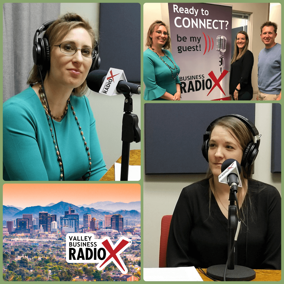 Diane Palacios and Devon Garza with Jewish Family and Children’s Service visit Valley Business RadioX in Phoenix, AZ