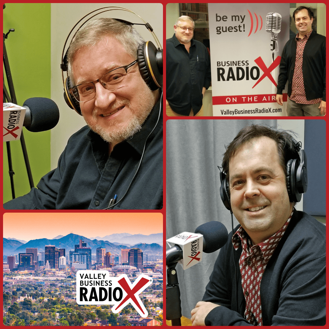 Gregg Edelman with Exposed Studio & Gallery and Brad Moore with Short Leash Hotdogs + Rollover Donuts visit Valley Business RadioX in Phoenix, AZ