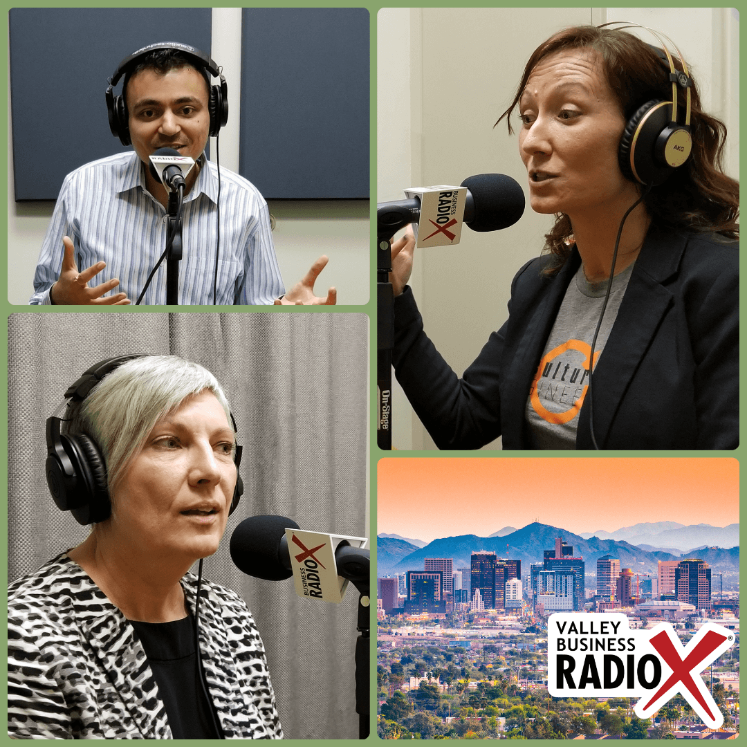 Tasha Hock with Y Scouts, Teresa Marzolph with Culture Engineered, and Neel Mehta with EpiFinder on Valley Business RadioX in Phoenix, AZ