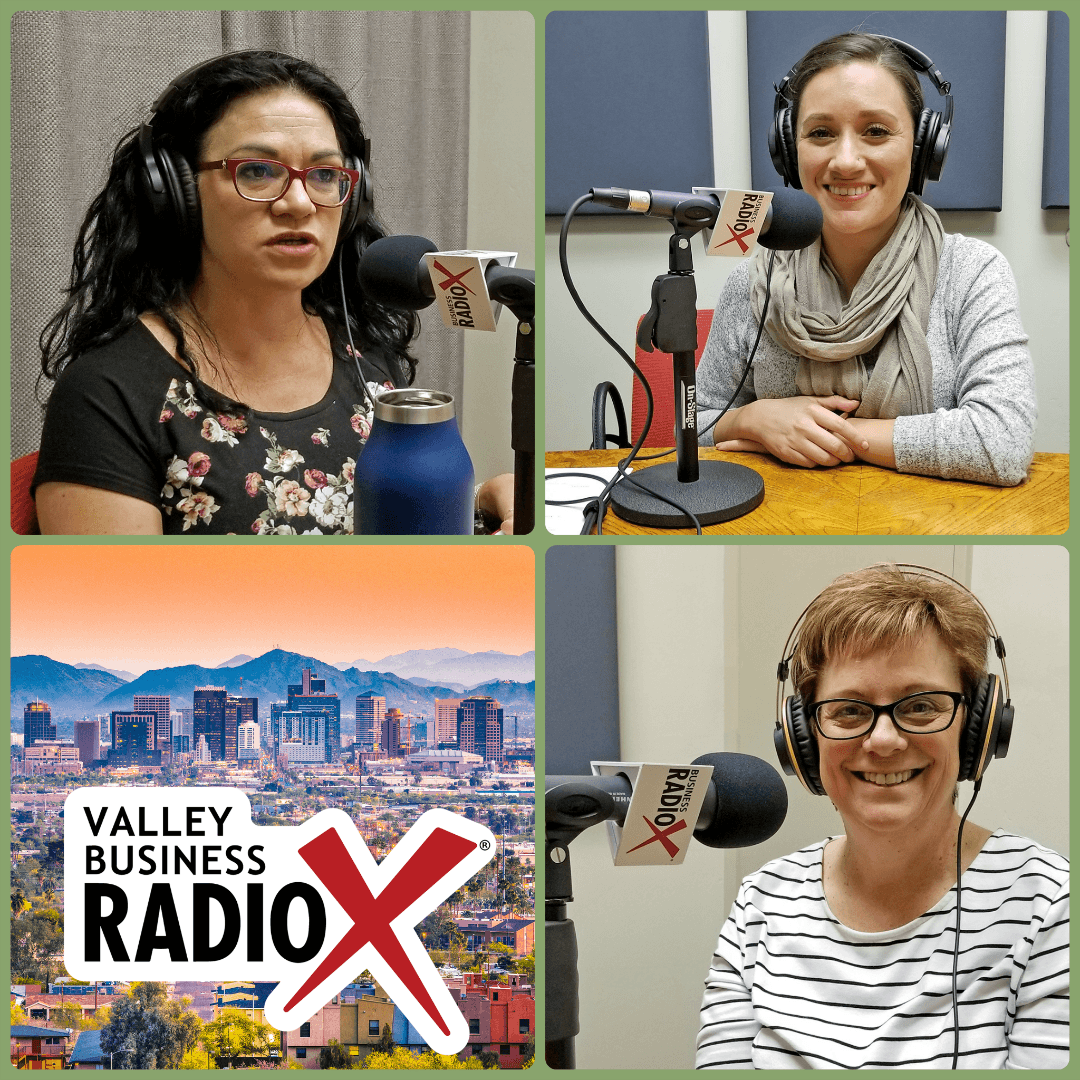 Jeri Royce, Maria Valenzuela, and Anna Ortiz with Esperança visit Valley Business RadioX in Phoenix, AZ