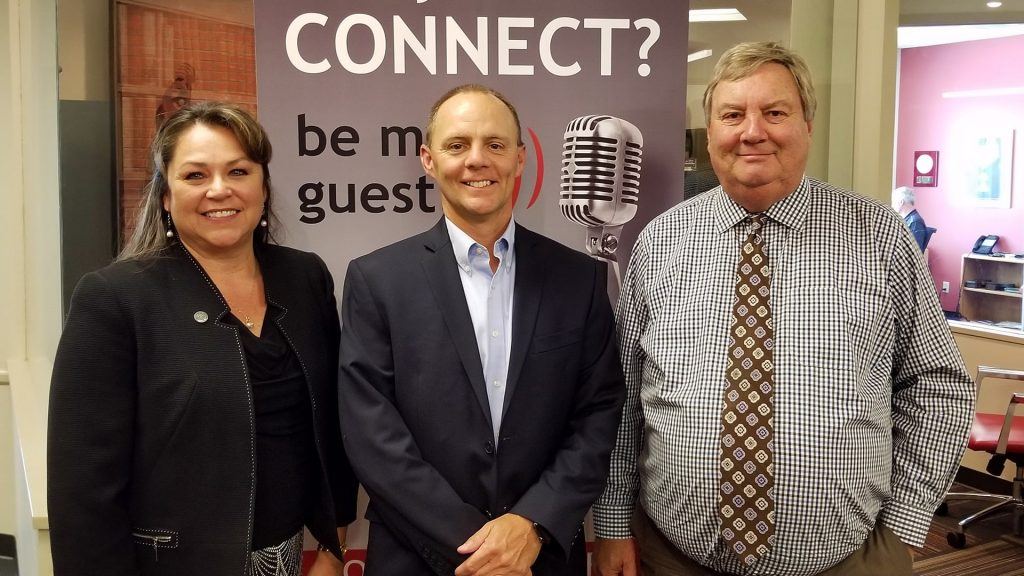 Paris Davis and Doug Reynolds with Washington Federal and Dennis Webb with Fulton Homes visiting Valley Business RadioX in Phoenix, Arizona
