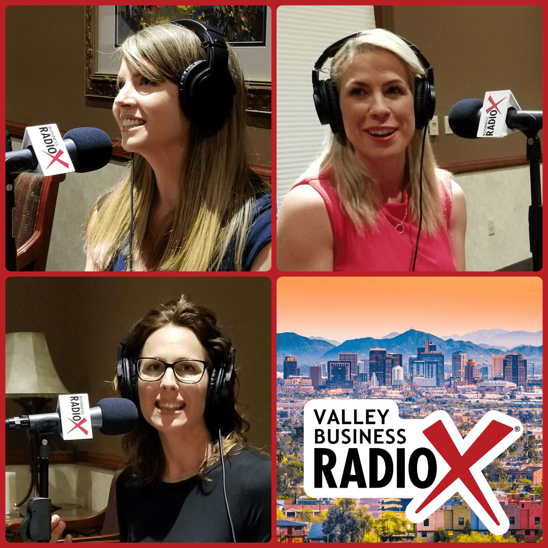 Amelia Warren, Crystal MacGregor, and Jen McIntyre with Epicure broadcasting live from the Valley Business RadioX studio in Phoenix, Arizona
