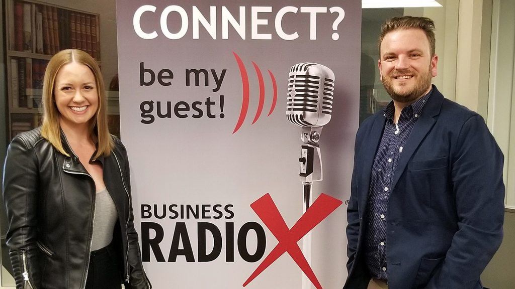 Lindsey Schwartz with Powerhouse Women and Cailean Bailey with GET Phoenix Young Professionals visit the Valley Business RadioX studio in Phoenix, Arizona