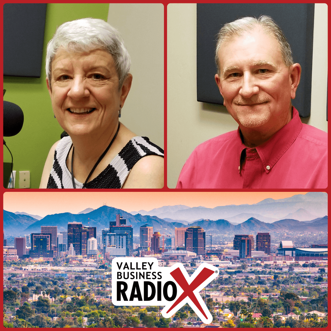 Laurie Battaglia with Aligned at Work and Mike Baize with Insperity broadcasting live from the Valley Business RadioX studio in Phoenix, Arizona