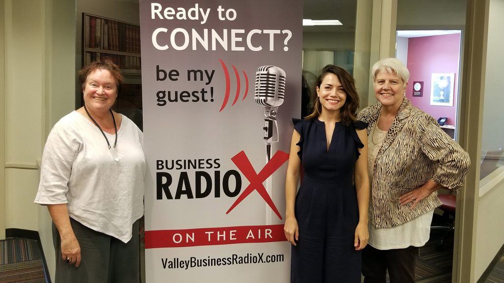 Melissa Sanderson, Tina Kosumi, and Katharine Halpin visit the Valley Business RadioX studio in Phoenix, Arizona
