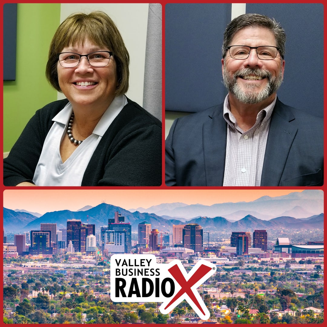 Brenda Martinez and Tom Davis with the Land Title Association of Arizona, Pioneer Title Agency, and Yavapai Title Agency broadcasting live from the Valley Business Radio studio in Phoenix, Arizona