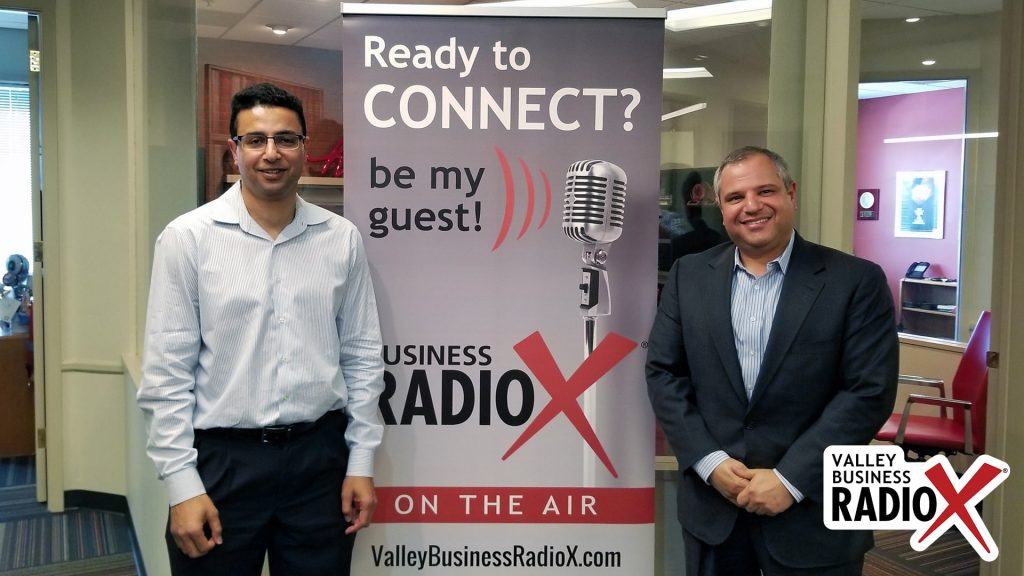 Khalid Al-Maskari and Dr. Roland Segal with HiMS visit the Valley Business RadioX studio in Phoenix, Arizona