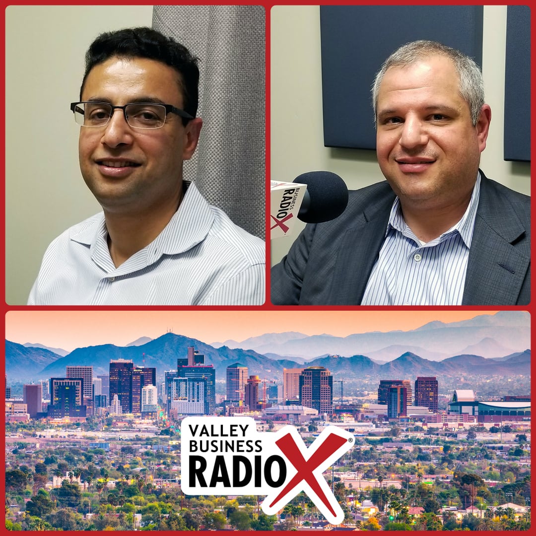 Khalid Al-Maskari and Dr. Roland Segal with HiMS broadcasting live from the Valley Business RadioX studio in Phoenix, Arizona