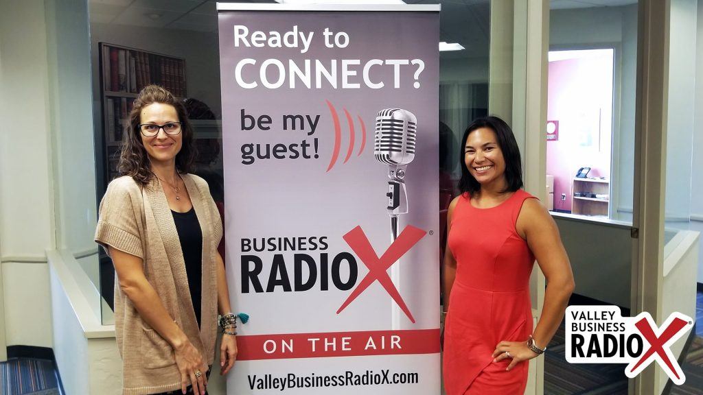 Tisha Marie Pelletier with Tisha Marie Enterprises and Jen McIntyre with Multi-Purpose Mama visit the Valley Business Radio studio in Phoenix, Arizona