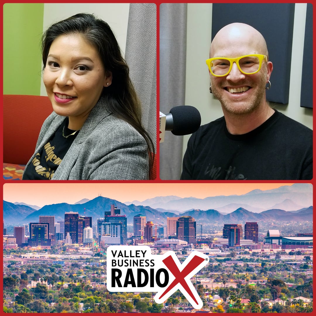 Amanda June with SmokeFire Media and Ashley Bright with Ashley Bright Presents broadcasting live from the Valley Business Radio studio in Phoenix, Arizona