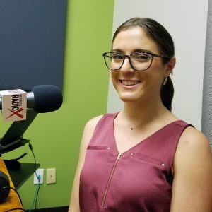 Sarah Shepis with Viasat in the studio at Valley Business Radio in Phoenix, Arizona