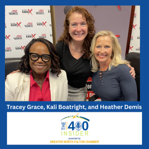 Tracey Grace, IBEX IT Business Experts, and Heather Demis, Anchor Marketing, with Kali Boatright, Greater North Fulton Chamber of Commerce