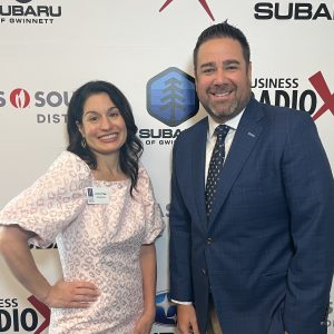 Mike O’Neill with Loyal Trust Bank and Jessica Poggi with Center for the Visually Impaired